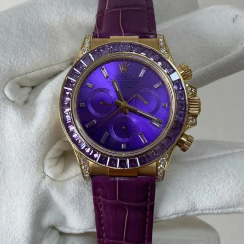 Rolex Cosmograph Daytona Purple Custom 18K Solid Gold + Natural Gemstone Watch 40mm Super Clone